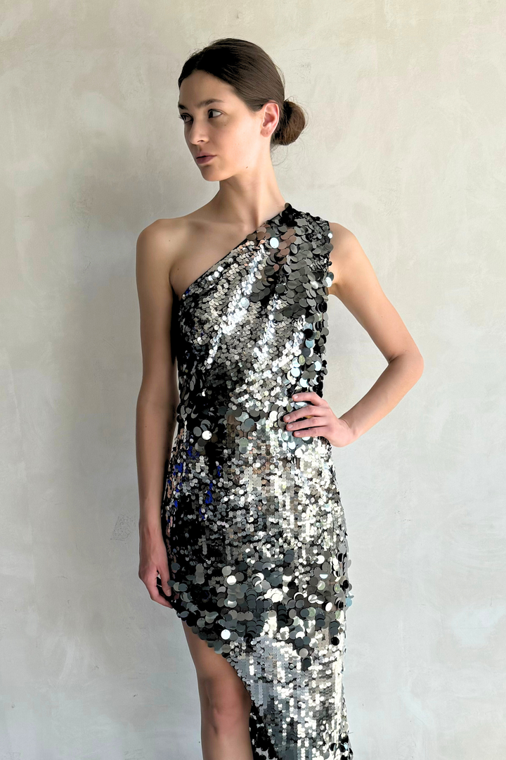 Farah One Shoulder Gunmetal Gown