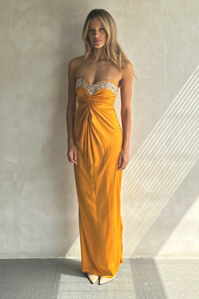 Hand-Beaded Strapless Gown