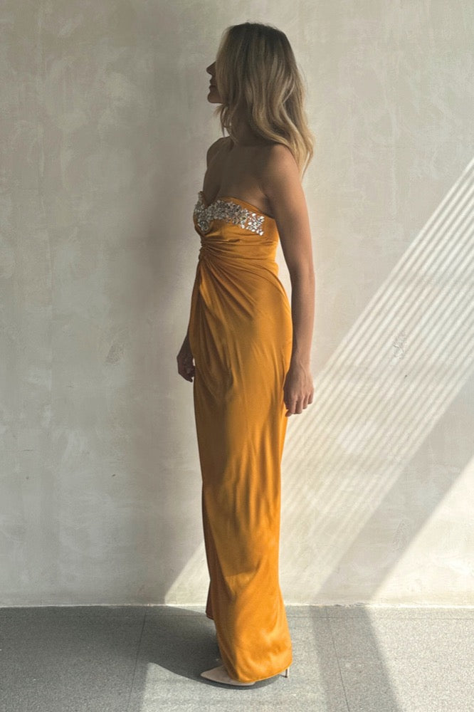 Hand-Beaded Strapless Gown