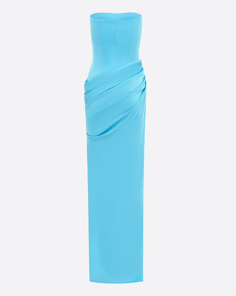 Strapless Drape Longline Column in Satin Crepe
