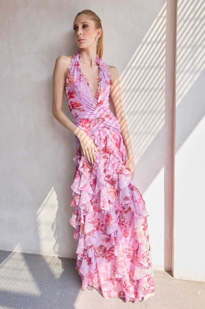 Floral Haze Stetch Tulle Maxi