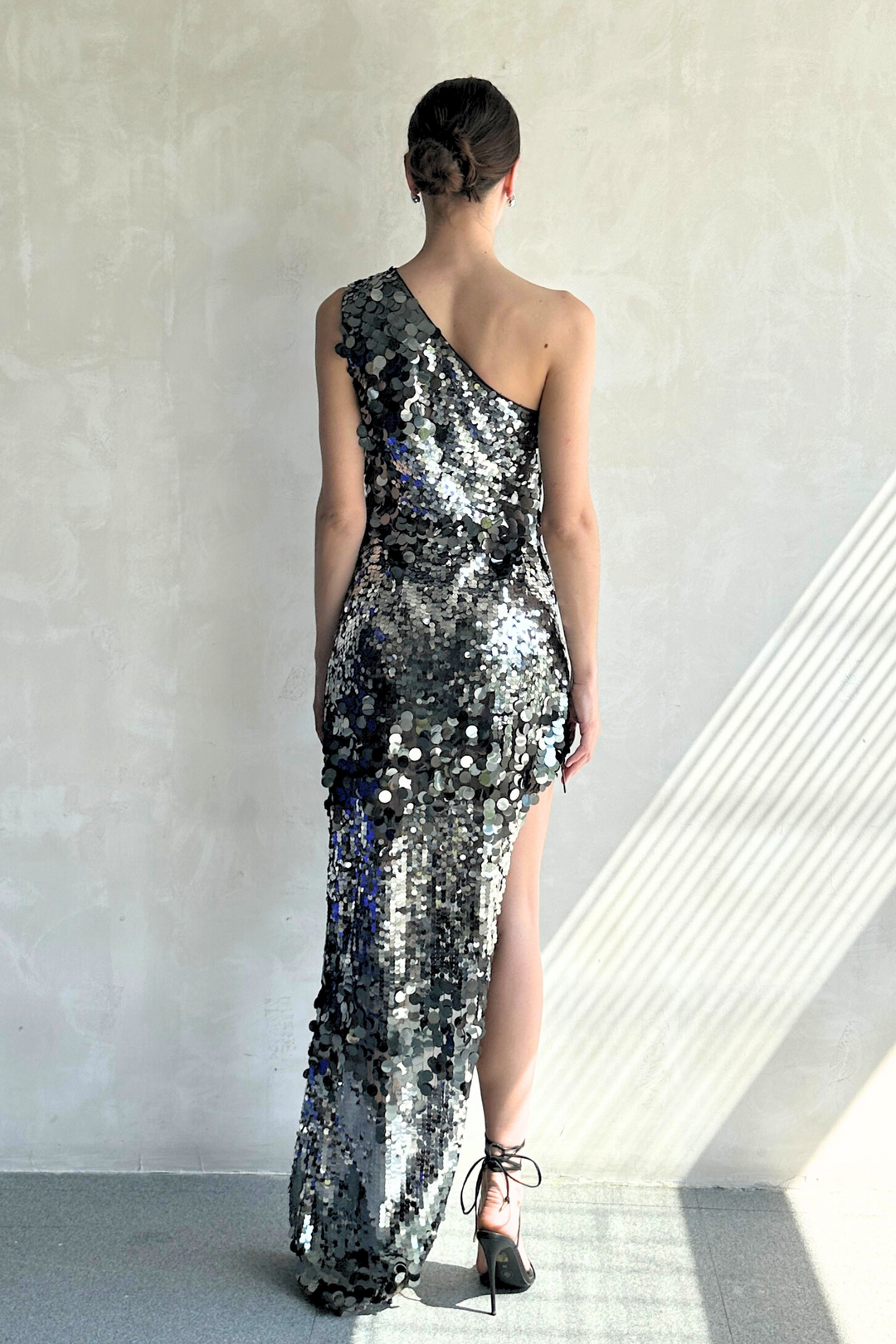 Farah One Shoulder Gunmetal Gown