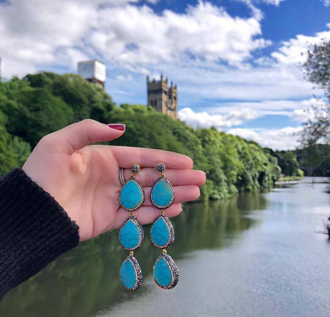 Aretes Tres Piedras Turquesa