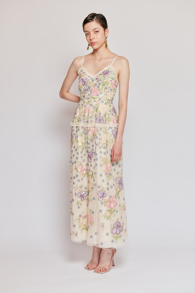 Iris Embroided Cami Ankle Gown