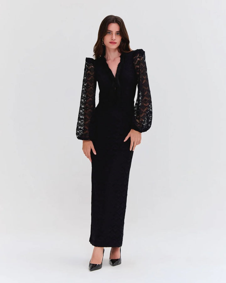 Lace Deep-V Midi Dress