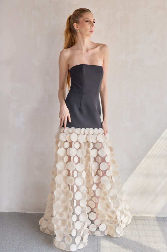 Harper Strapless Black and Beige Gown