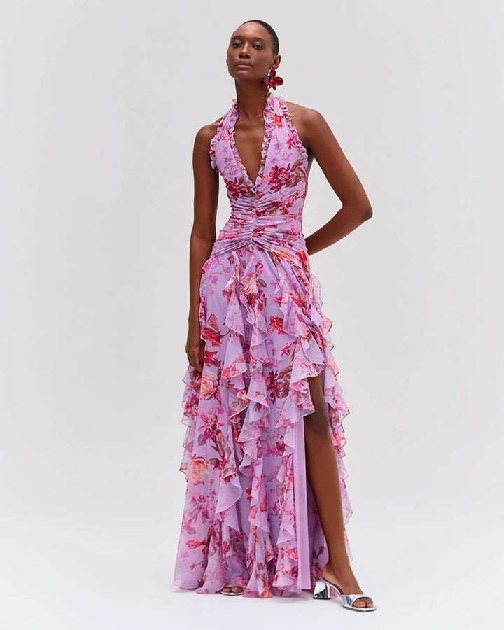 Floral Haze Strech Tulle Maxi Dress