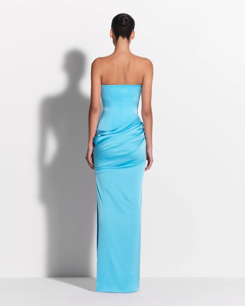 Strapless Drape Longline Column in Satin Crepe