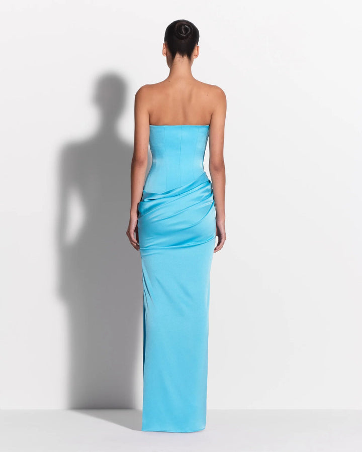 Strapless Drape Longline Column in Satin Crepe