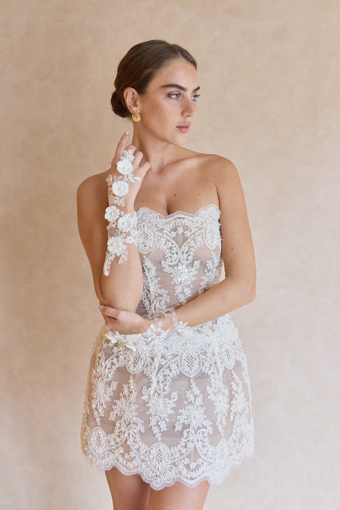 maraya blanc lace mini dress Paris party looks. Maraya Arabella Lace Mini Dress