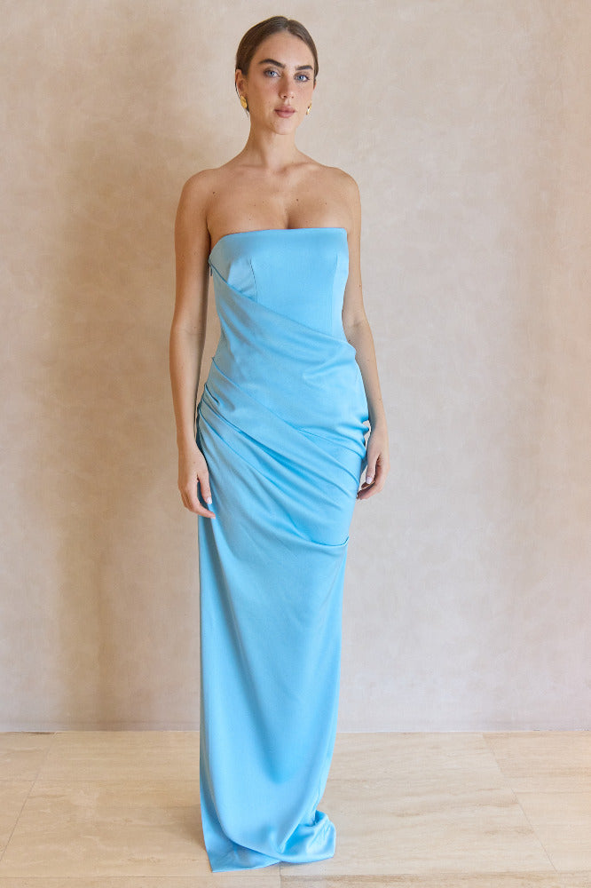 Strapless Drape Longline Column in Satin Crepe