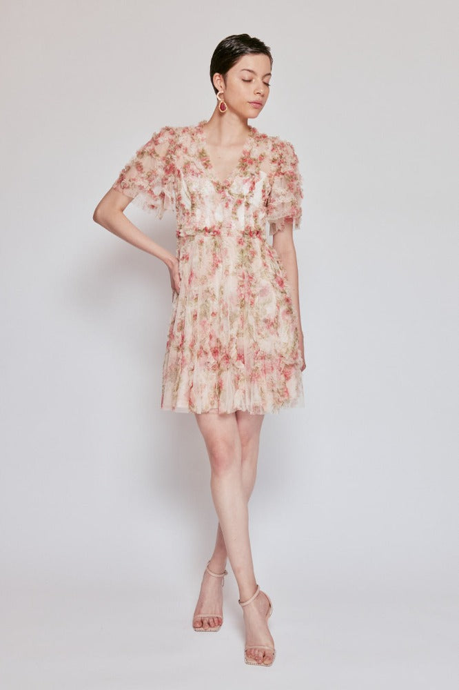 Waltzing Blooms Ruffle Micro Mini Dress