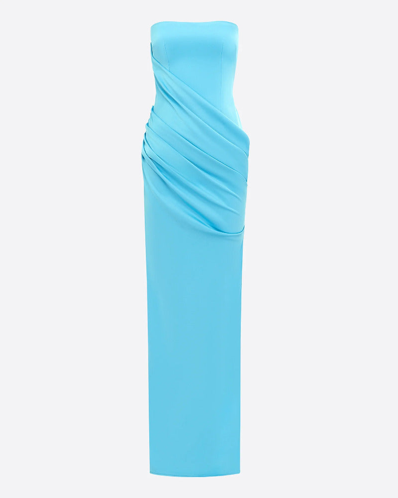 Strapless Drape Longline Column in Satin Crepe