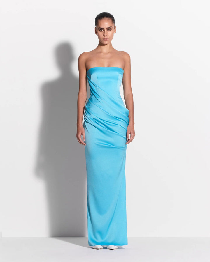 Strapless Drape Longline Column in Satin Crepe