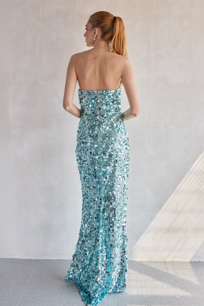 Farah Blue Strapless Gown