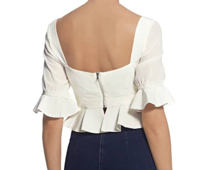 Faiza silk ruffle cropped top