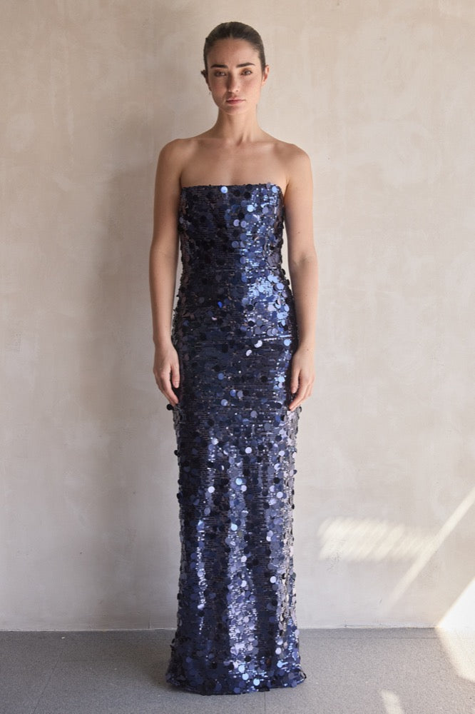 Farah Navy Strapless Gown