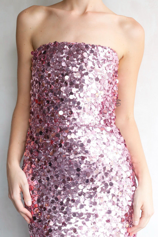 Farah Blush Sequin Strapless Gown