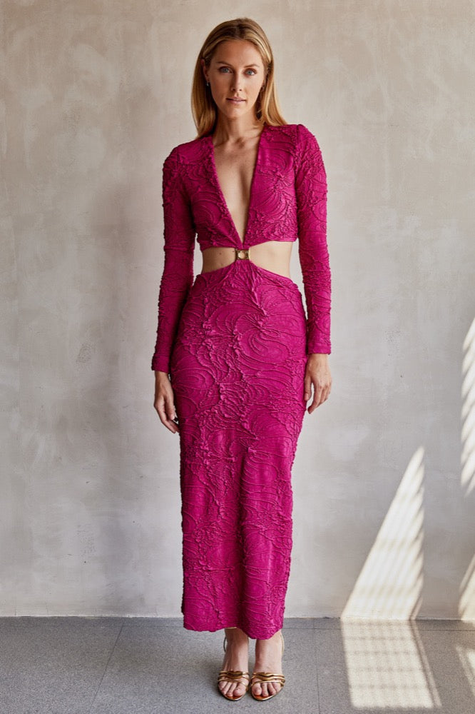 Jacquard Cut-Out Maxi Dress