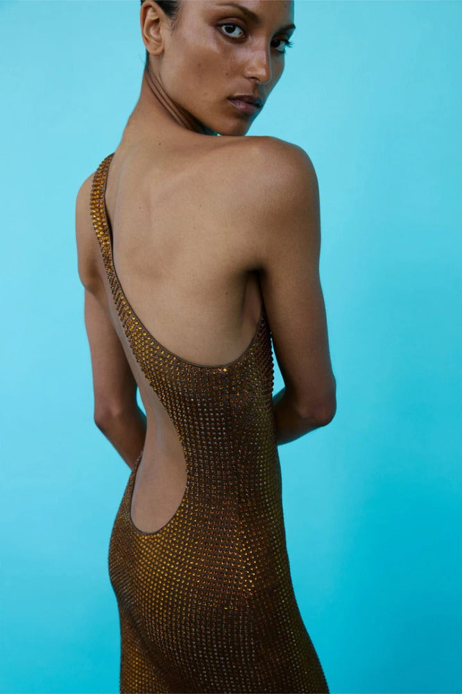 Shadow Midi Dress in Sunset Skinc