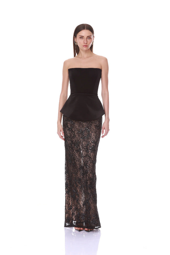 Straples Velvet and Lace Maxi Dress