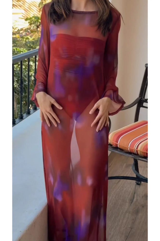 Vestido Cerdeña Maxi Mesh Bruma Tinto