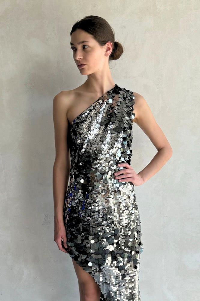 Farah One Shoulder Gunmetal Gown