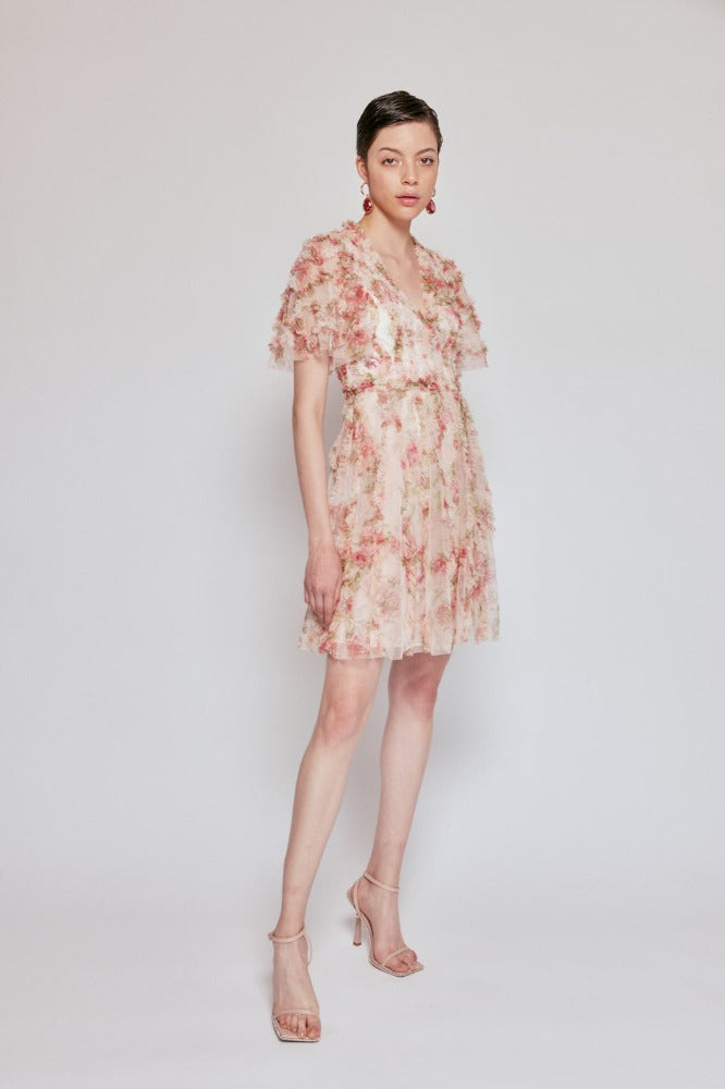 Waltzing Blooms Ruffle Micro Mini Dress