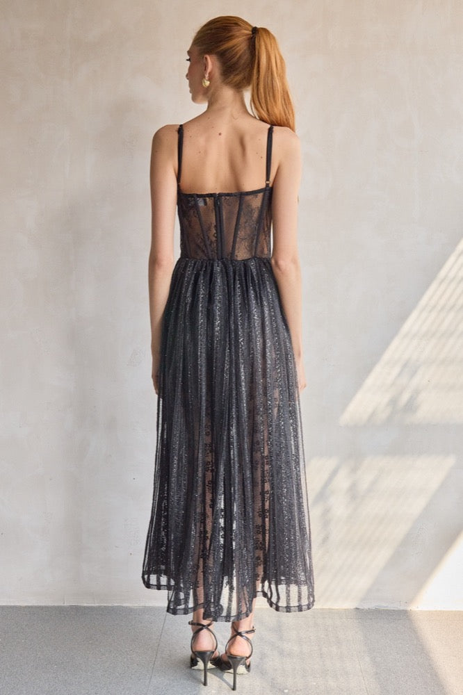 Lurex Tulle Bustier Midi Dress