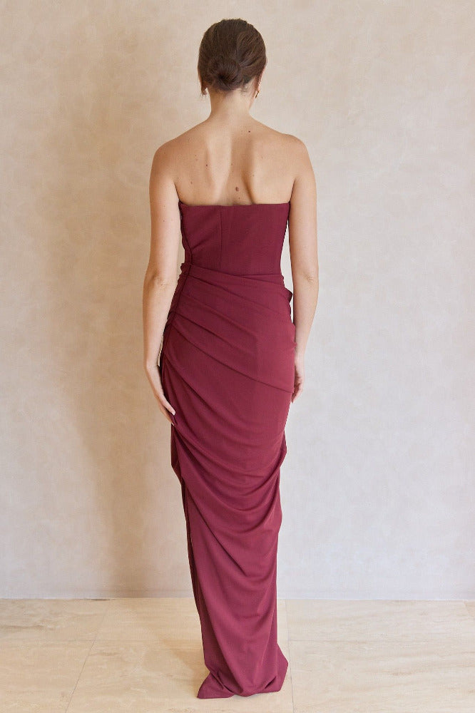 Strapless Tucked Column in Stretch Mesh