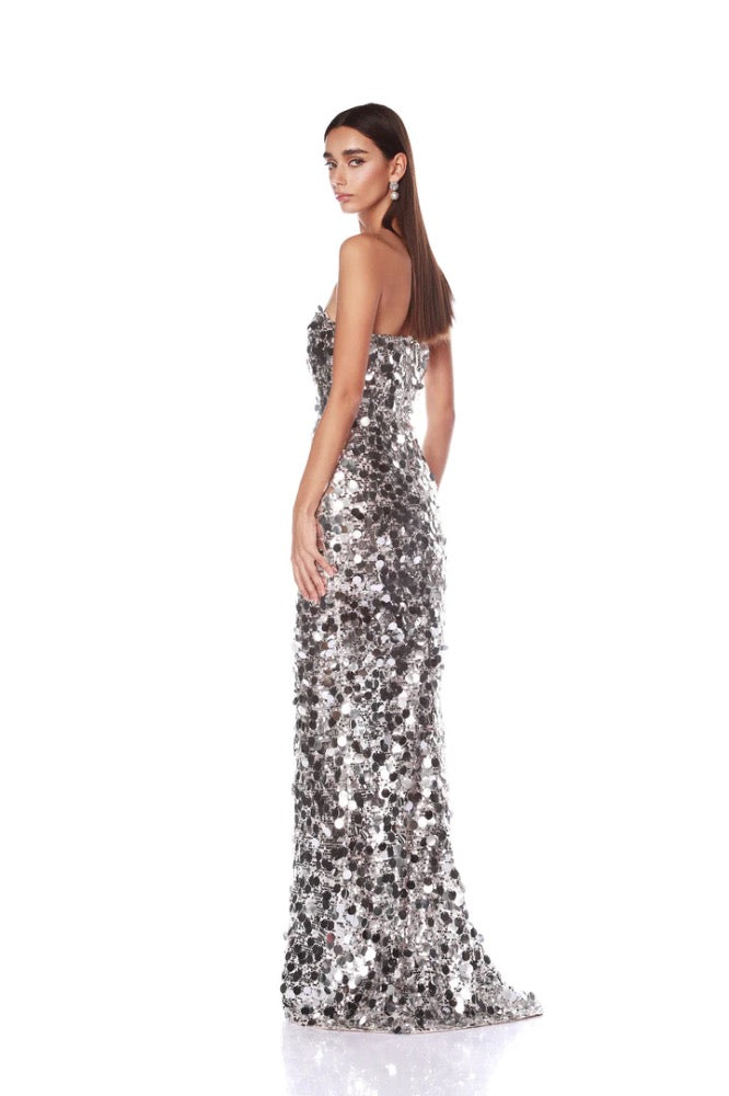 Farah Silver Strapless Gown