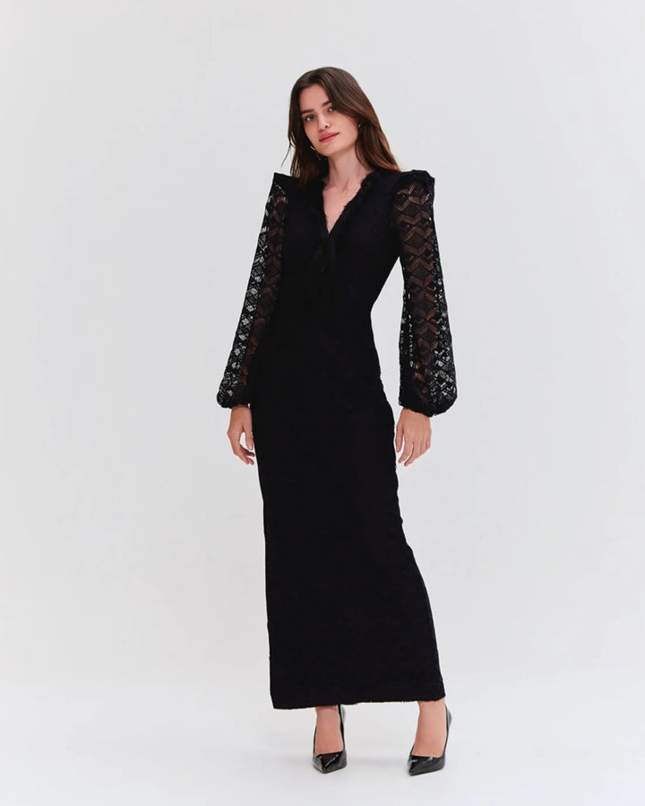 Lace Deep-V Midi Dress