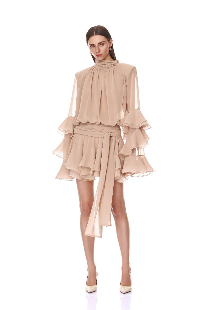 Chiffon Long Sleeve Mini Dress