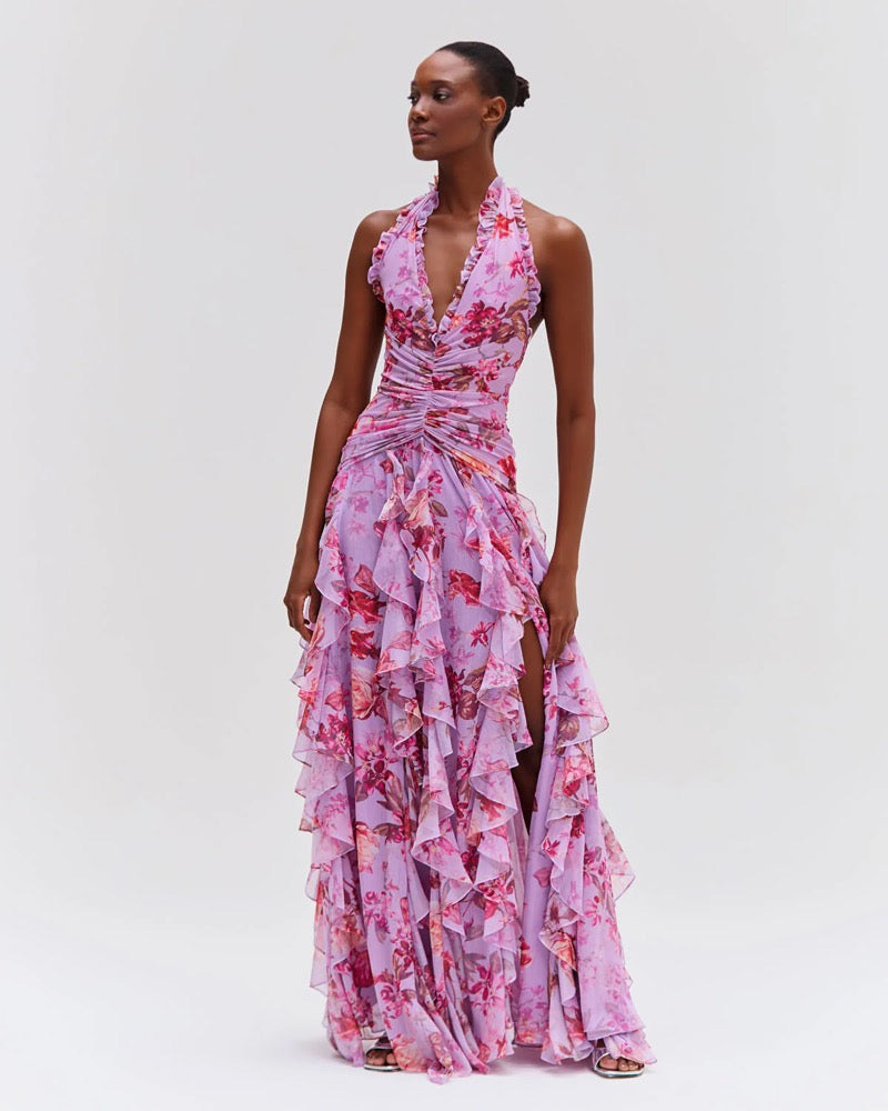 Floral Haze Strech Tulle Maxi Dress