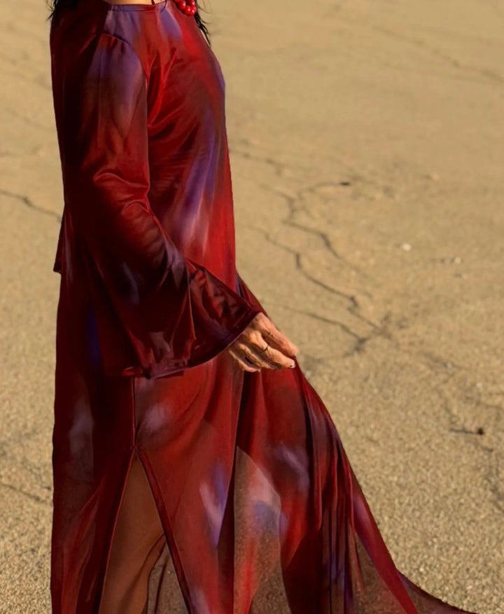 Vestido Cerdeña Maxi Mesh Bruma Tinto