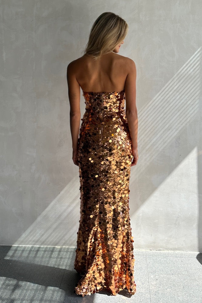 Gold dress floor length online
