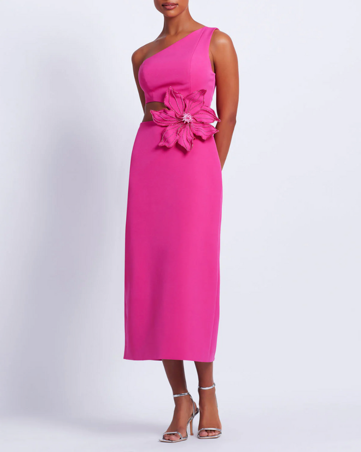 Flower Applique Midi Dress