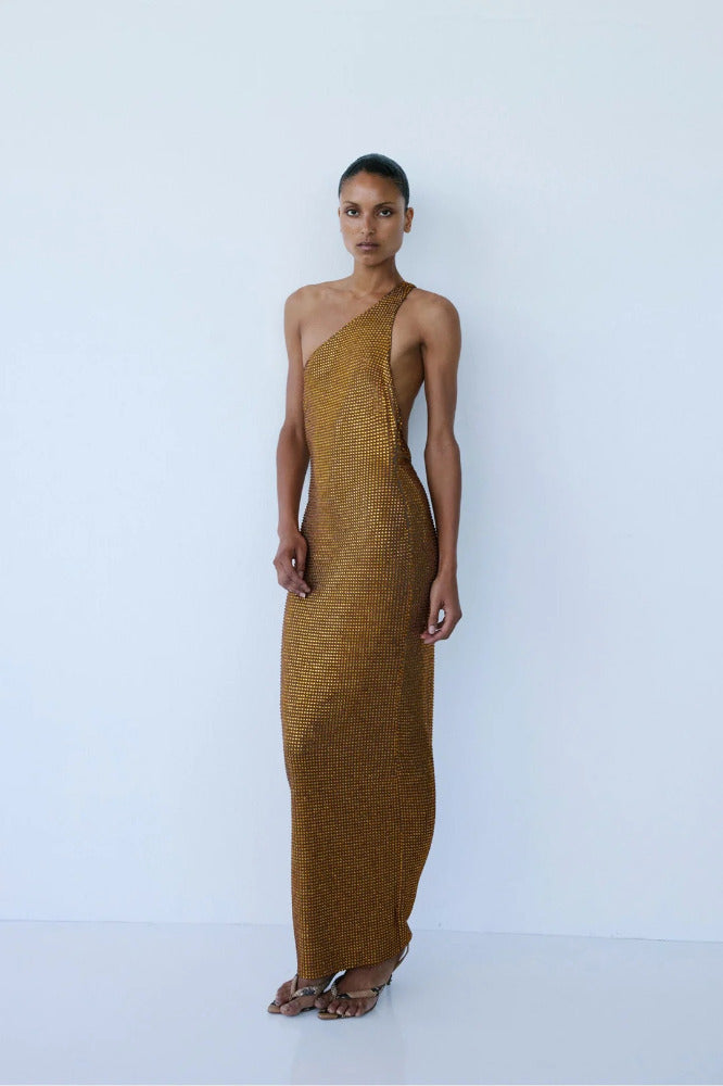 Shadow Midi Dress in Sunset Skinc
