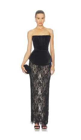 Straples Velvet and Lace Maxi Dress