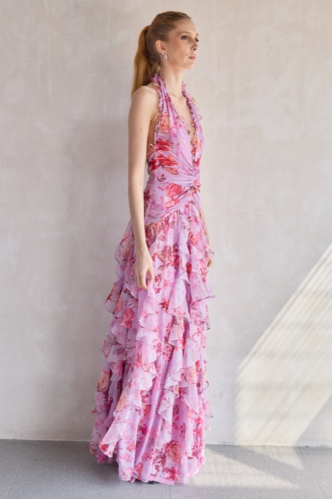 Floral Haze Stetch Tulle Maxi