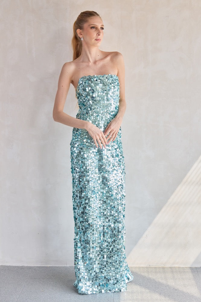 Farah Blue Strapless Gown