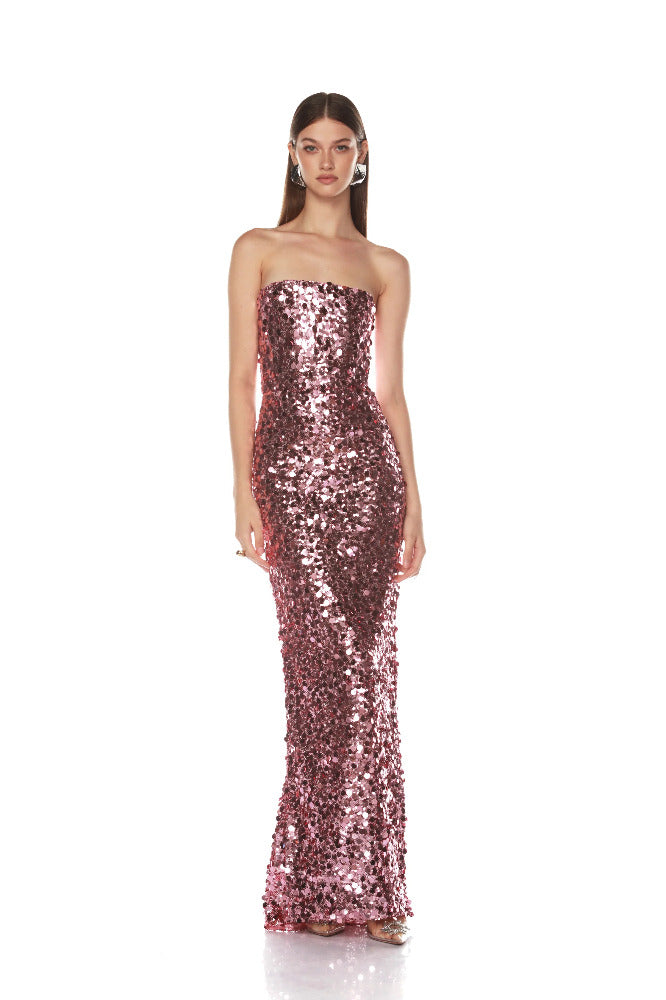 Farah Blush Sequin Strapless Gown