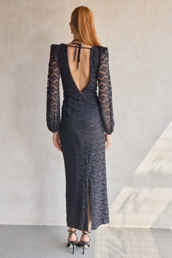 Lace Deep-V Midi Dress