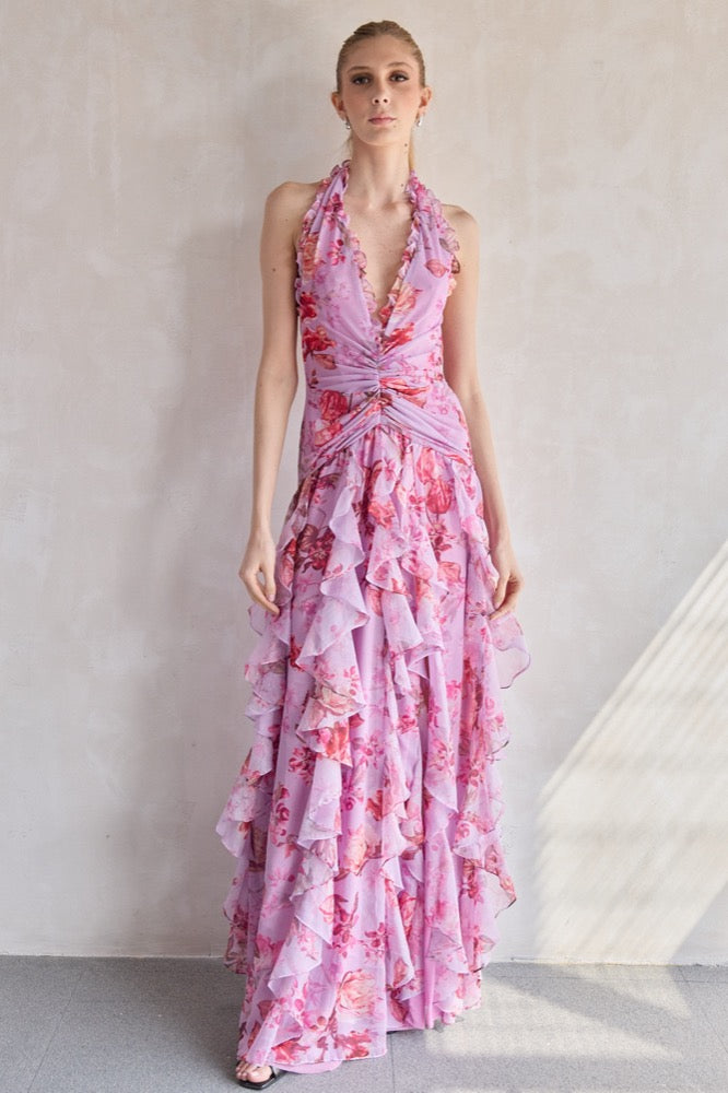 Floral Haze Stetch Tulle Maxi