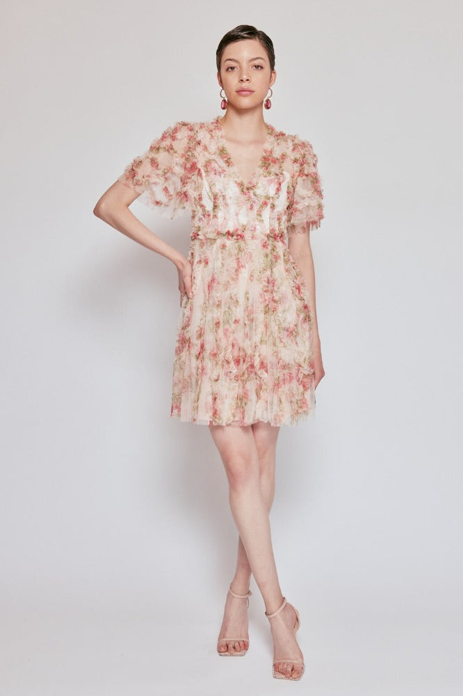 Waltzing Blooms Ruffle Micro Mini Dress