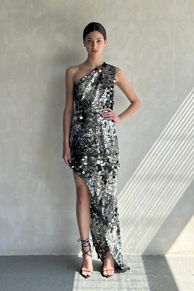 Farah One Shoulder Gunmetal Gown