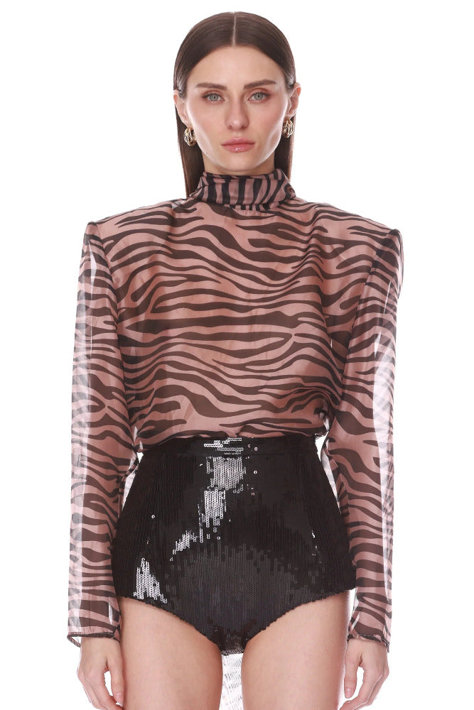Chiffon High Neck Back Blouse