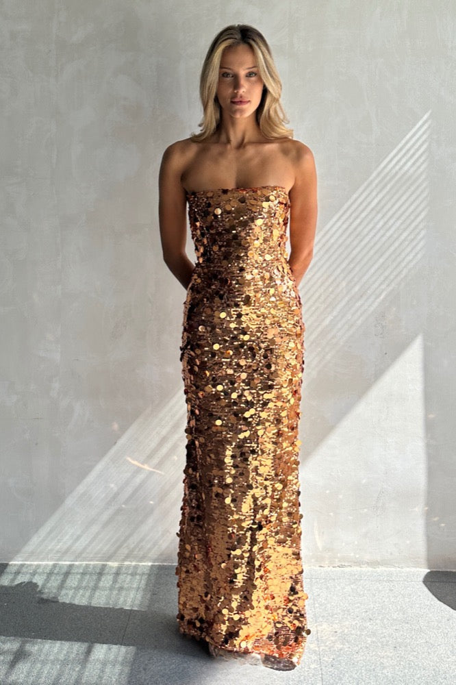 Farah Strapless Gold Gown