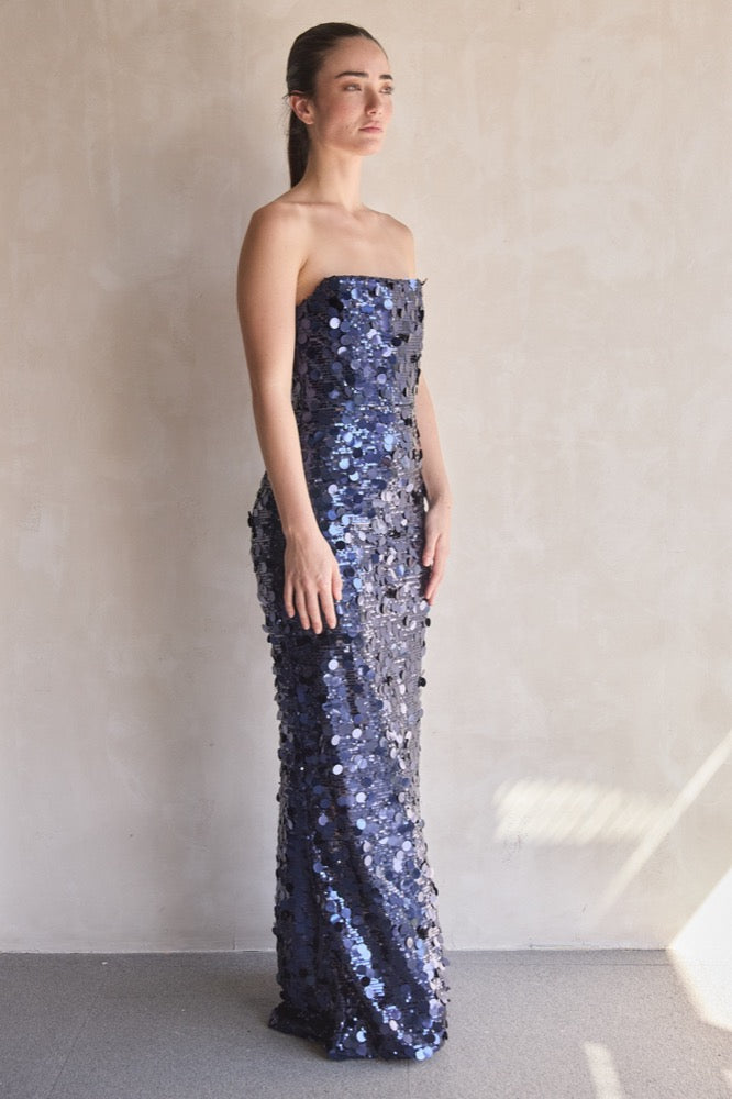 Farah Navy Strapless Gown