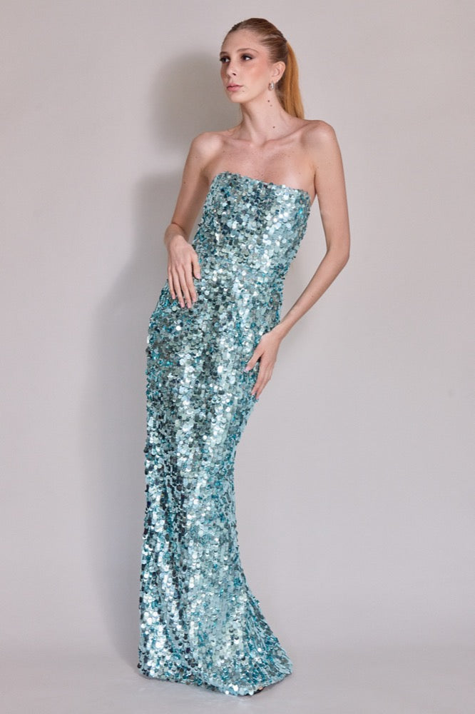 Farah Blue Strapless Gown